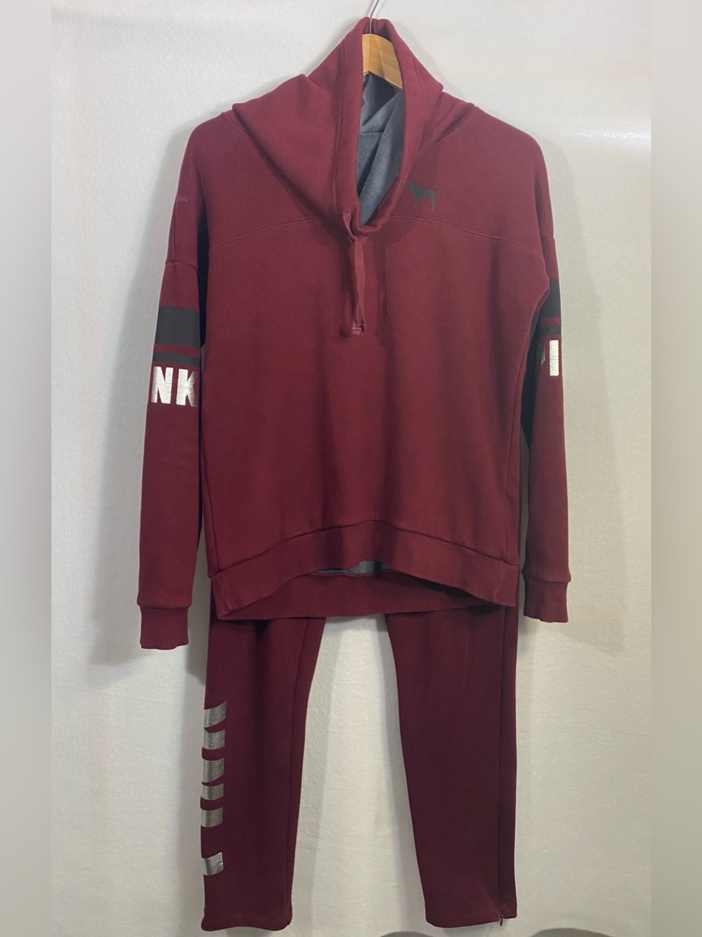 PINK By Victoria's Secret Cowl Neck Pullover Jogger Set Burgundy Dog Logo XS